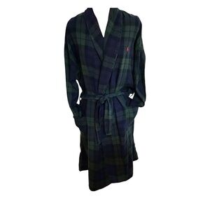 Polo Ralph Lauren black watch plaid tartan cotton flannel robe L/XL